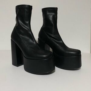 Easyfox Platform Boots Women Size 6 Mid Calf Chunky High Heels Ankle Booties